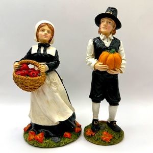 Thanksgiving Pilgrims Man Woman Figurines Papel Giftware Original Box Vintage 7”